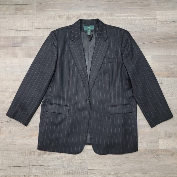 Ralph Lauren LRL 100% Wool Blazer Jacket Plus Size 22W Striped Career Work Top - Picture 1 of 9